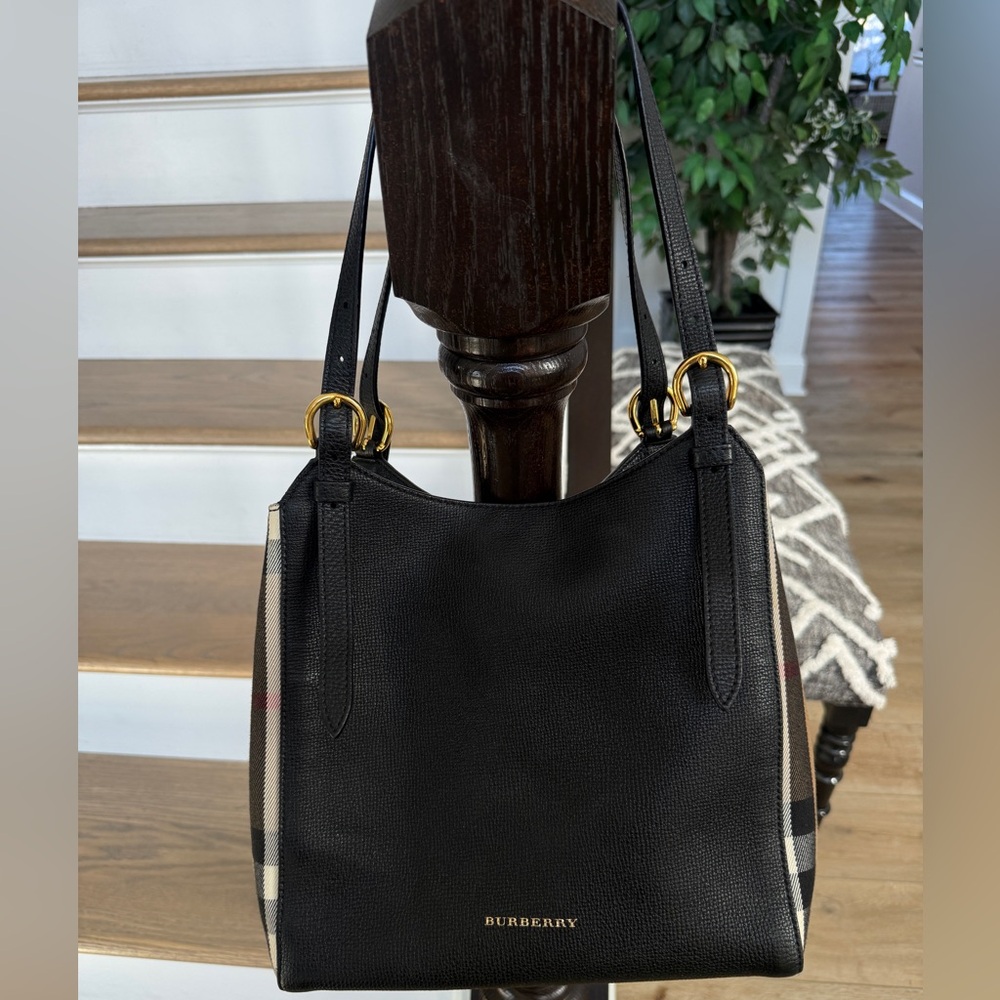 Burberry House Check Derby Canterbury Tote, Black Leather, Authentic, Like New - Picture 11 of 14